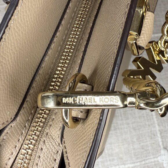 Michael Kors Sylvia Satchel Shoulder Bag - Beige Taupe Leather - Picture 10 of 16